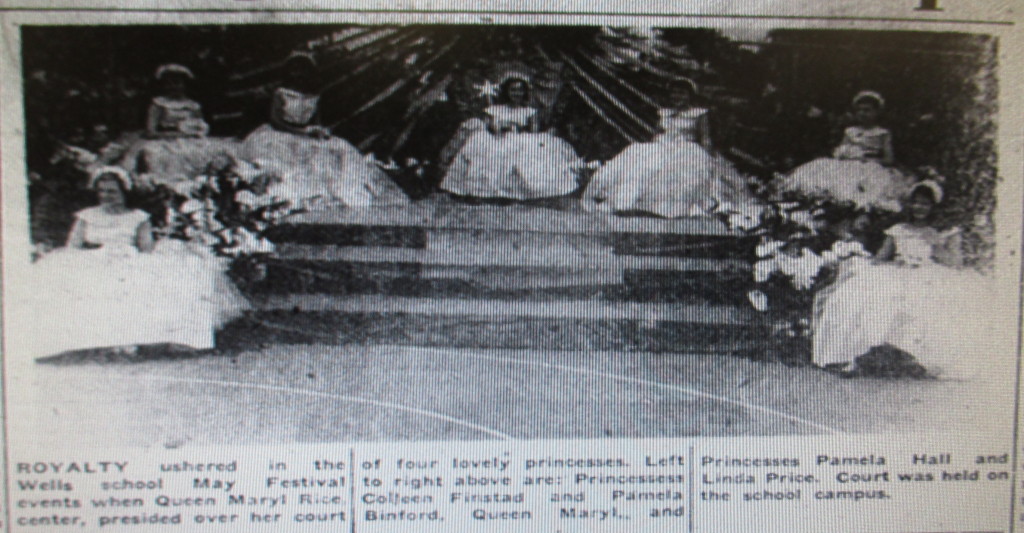May Day Festival, May 1, 1958. Mary Rice crowned queen.